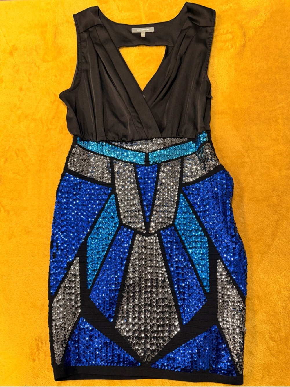 WOW couture Black Sequin Bodycon Style Cocktail Dress. H - Picture 2 of 12